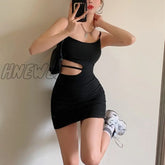 Hnewly Hot Fashion Women Sexy Bodycon Mini Dress Sleeveless Spaghetti Strap Solid Color Cutout